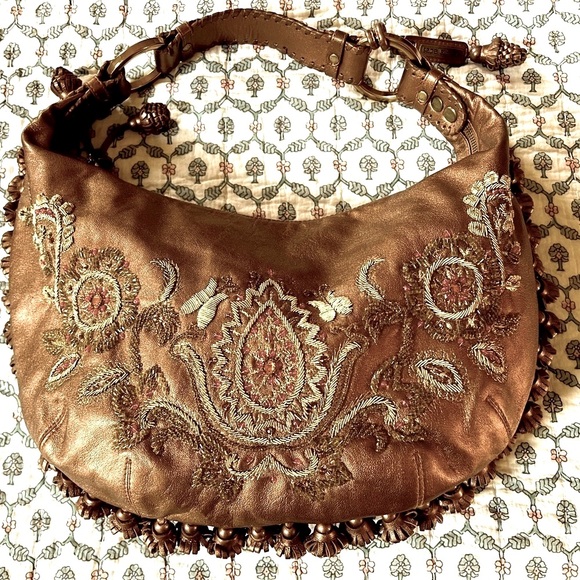 ISABELLA FIORE Morgan Embroidered Butterfly Boho Beaded Bag + Suede Wristlet - Picture 1 of 15